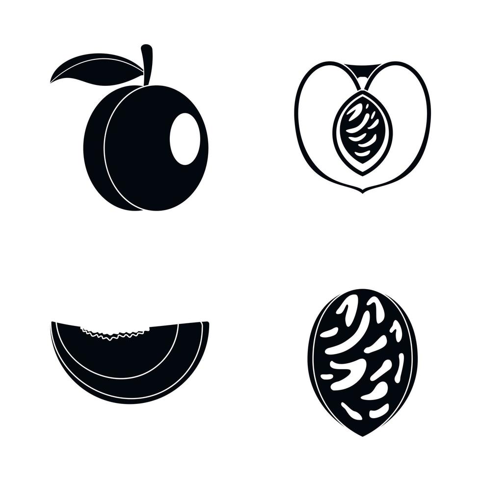 Conjunto de iconos de frutas de rodajas de melocotón, estilo simple vector