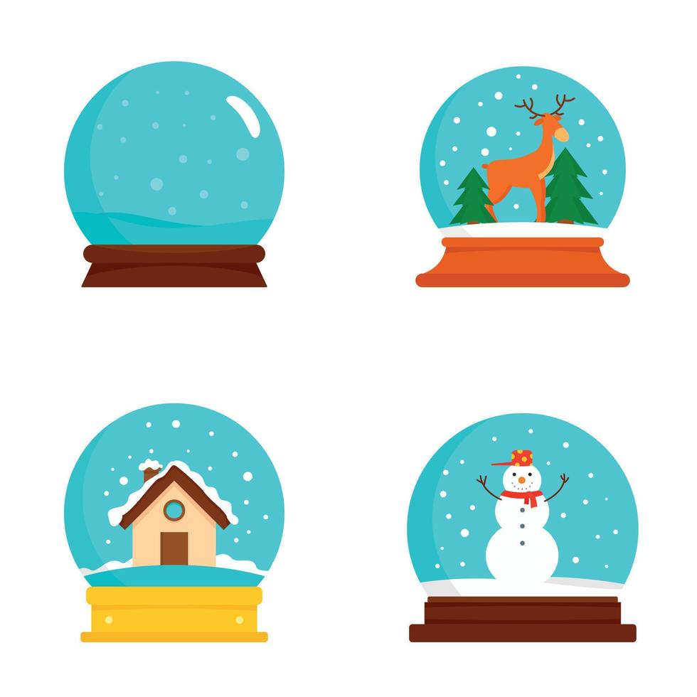 Snow globe ball christmas icons set, flat style vector