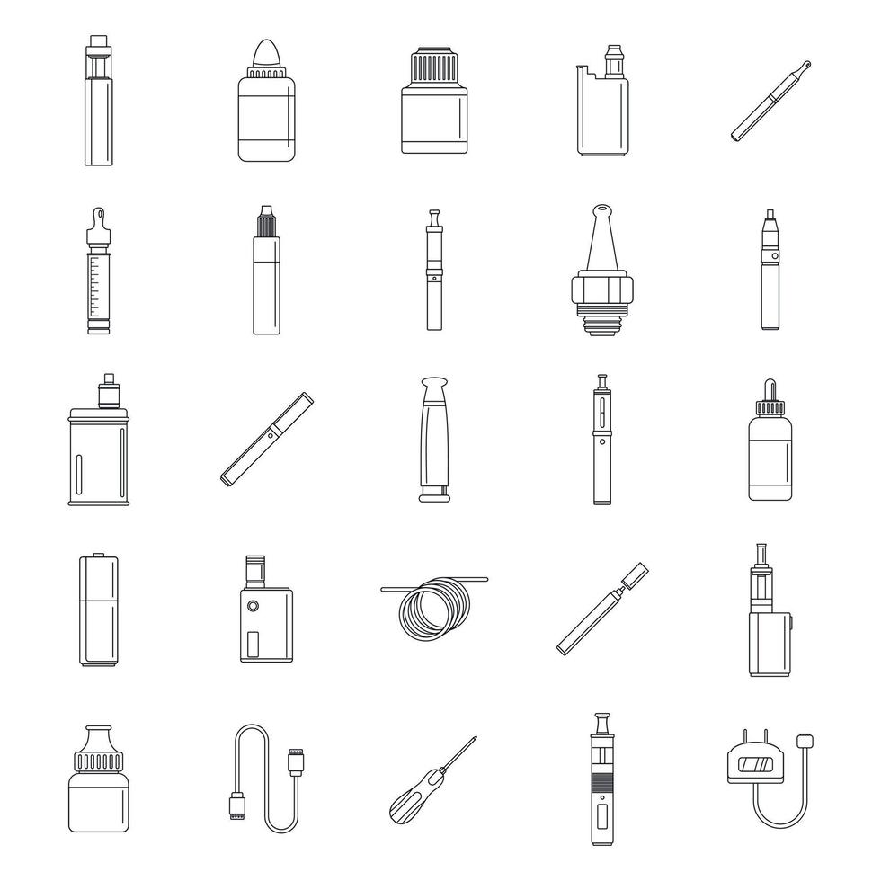 Electronic cigarette mod icons set, outline style vector