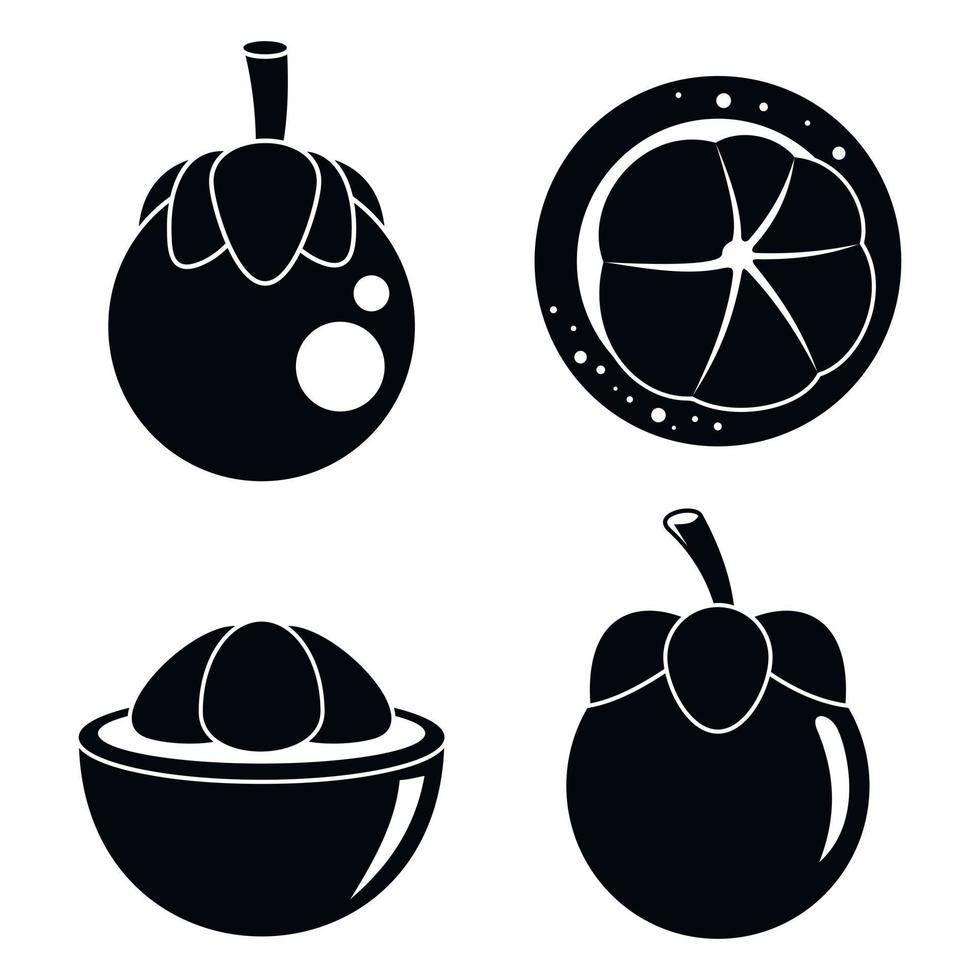 Mangosteen fruit icons set, simple style vector