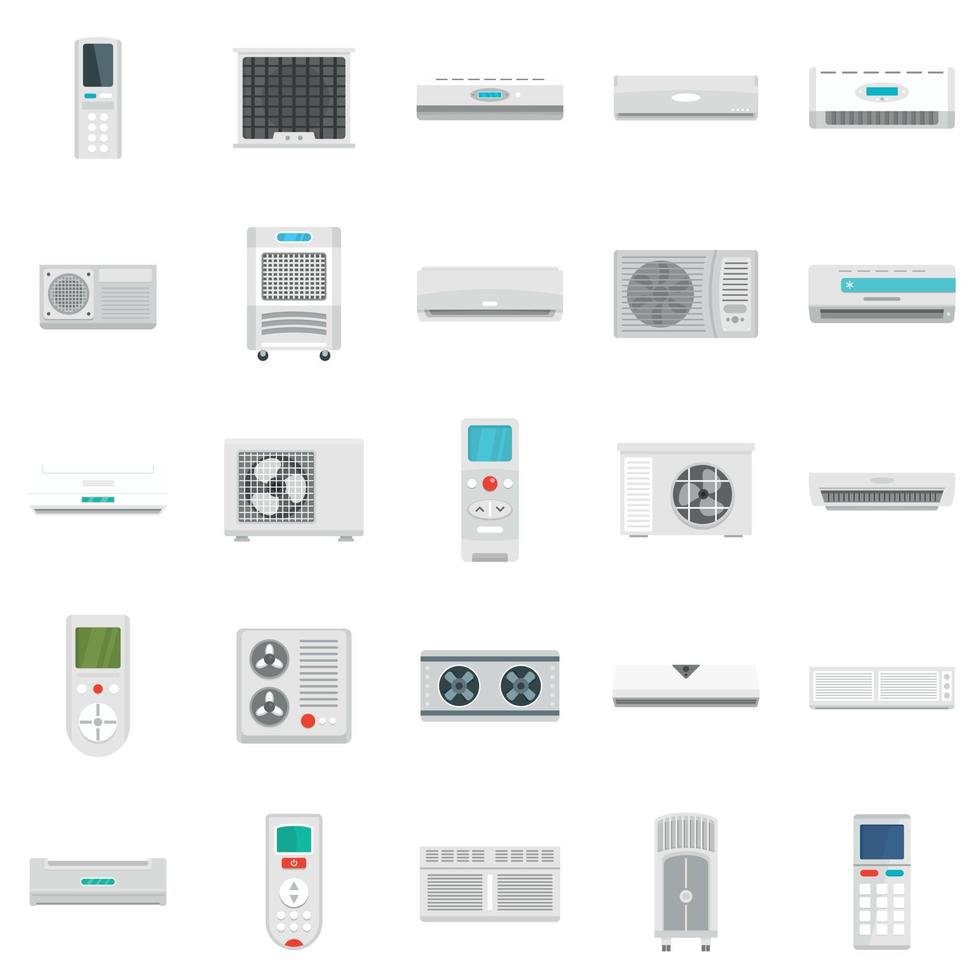 Conditioner air filter vent icons set, flat style vector