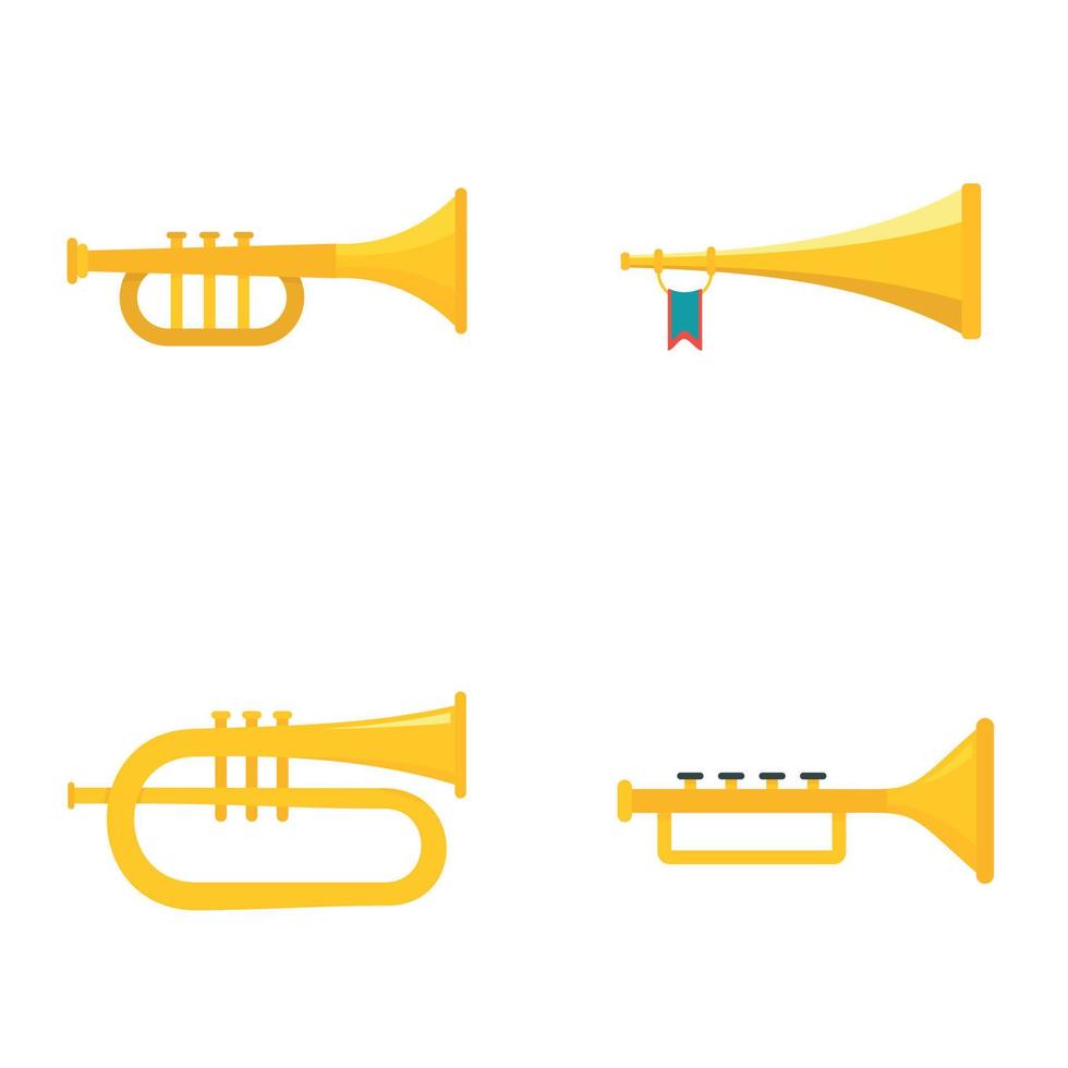 Trumpet horn musical instrument icons set, flat style vector