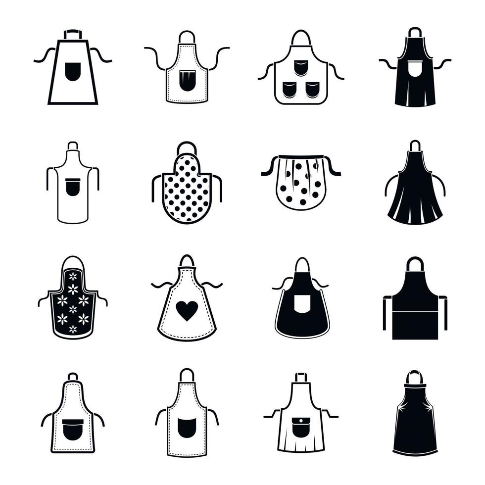 Apron cooking chef icons set, simple style vector