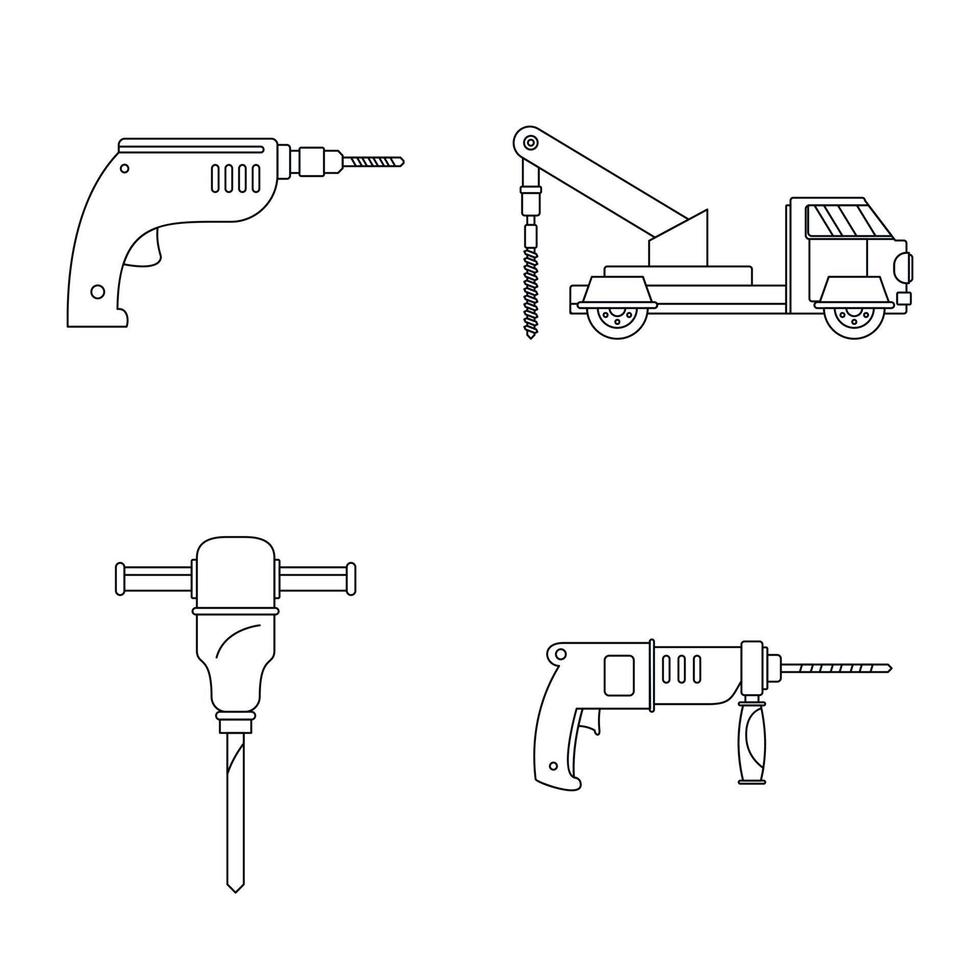 Drilling machine electric icons set, outline style vector