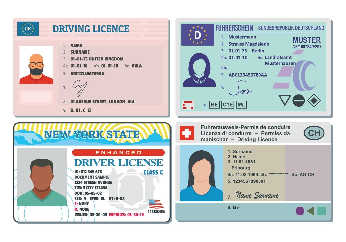 Driver license banner horizontal set, flat style vector