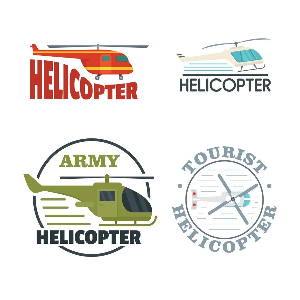Helicopter drone logo icons set, flat style vector