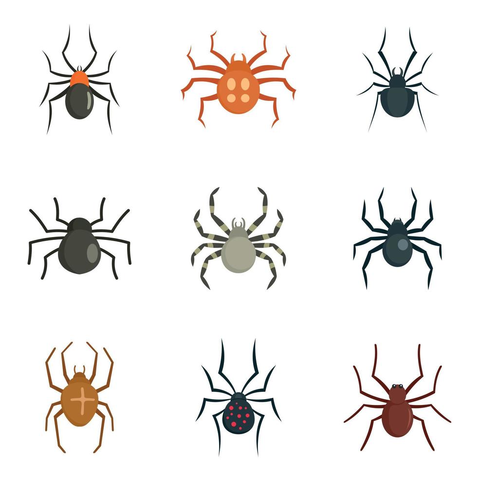 Spider bug caterpillar icons set, flat style vector