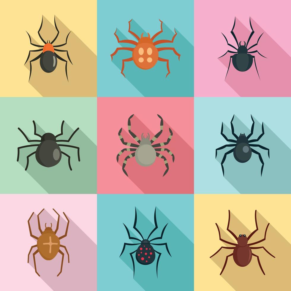 conjunto de iconos de oruga de insecto araña, estilo plano vector