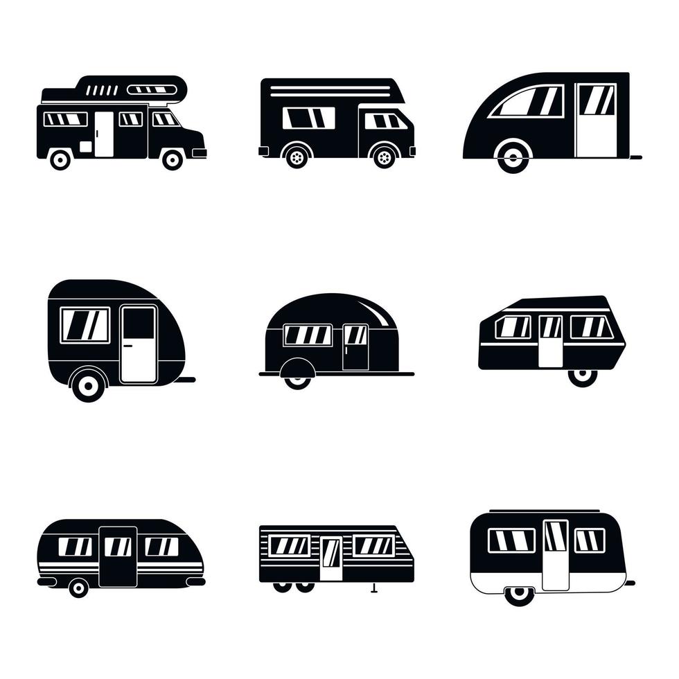 Conjunto de iconos de remolque de autocaravana, estilo simple vector