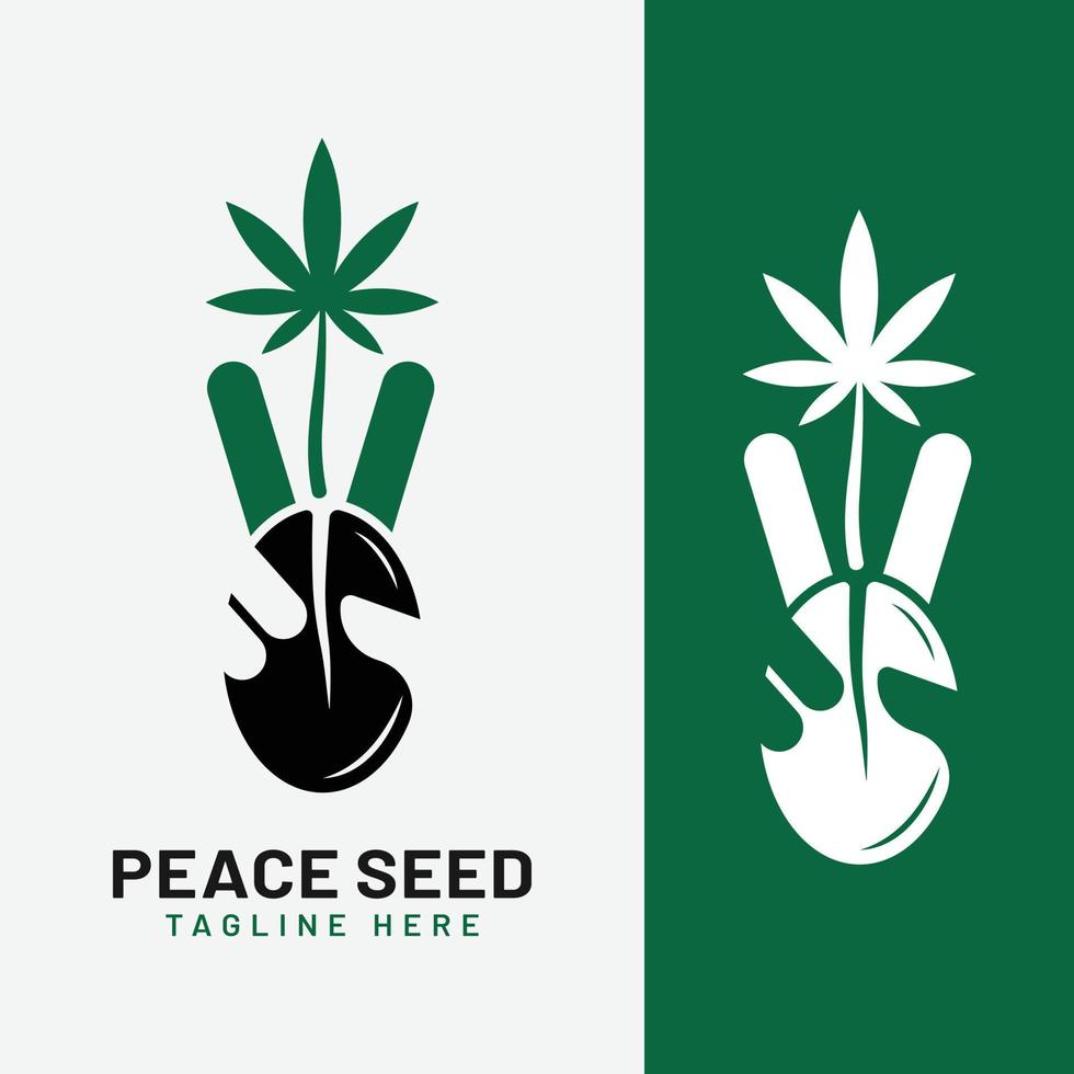 semilla de marihuana de cannabis y plantilla de diseño de logotipo de dos dedos vector