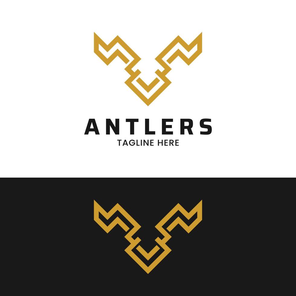 Gold Deer Antlers Simple Line Logo Design Template vector