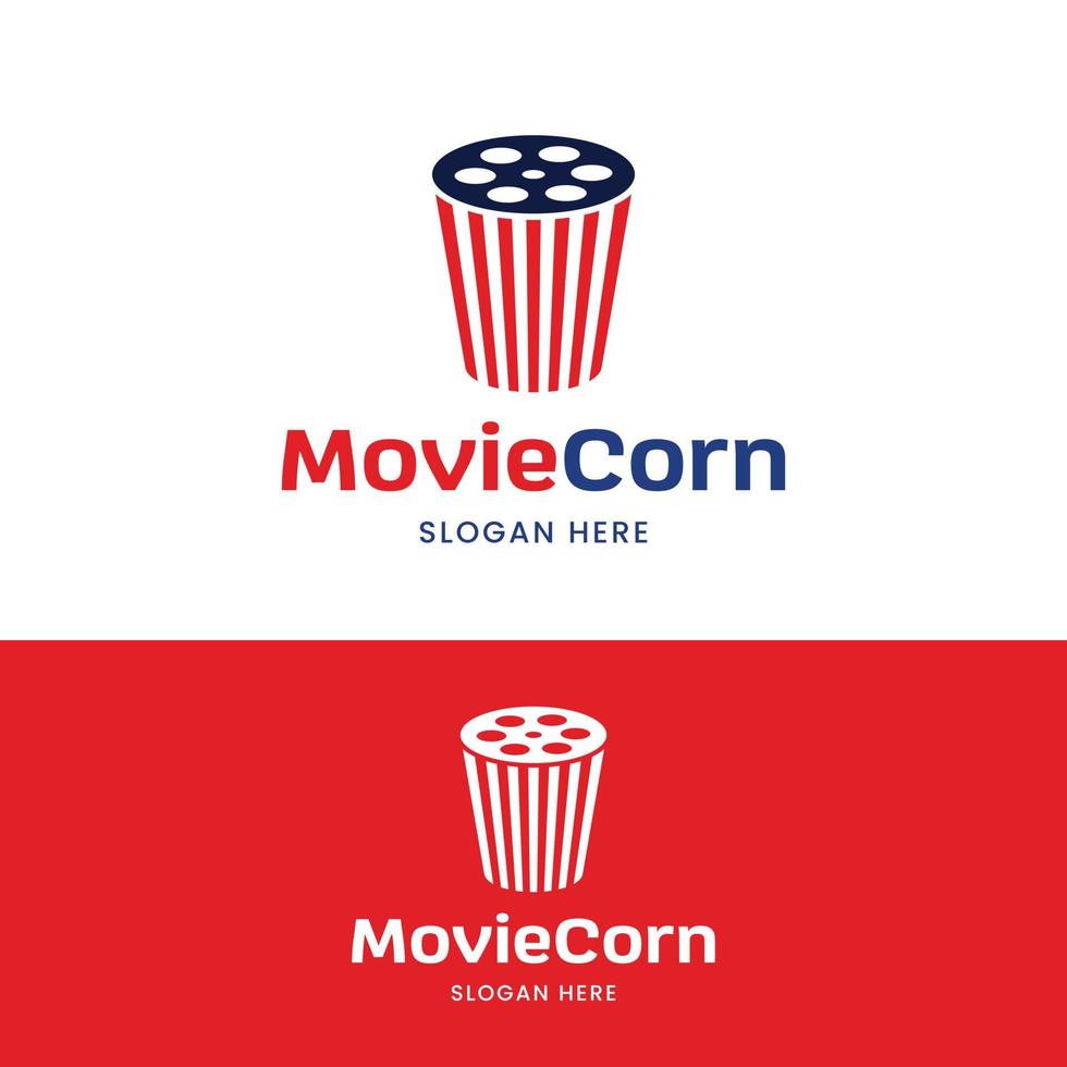 Pop Corn with Camera Reel Stripes Logo Design Template vector