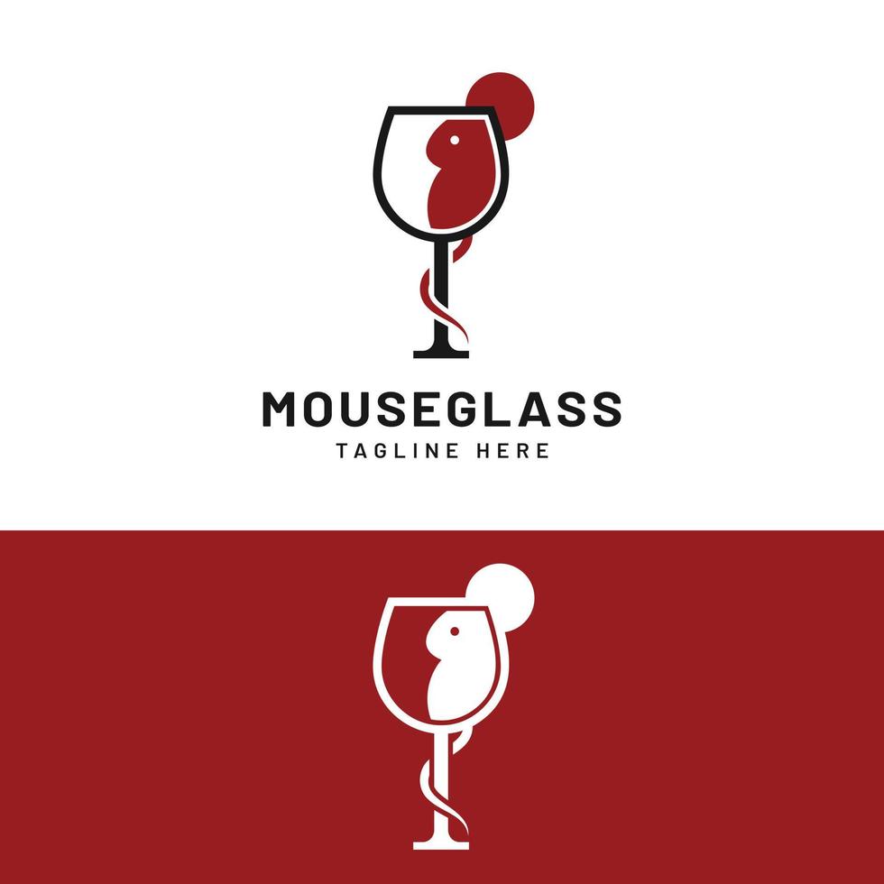 Red Mouse in Wine Glass Logo Design Template vector