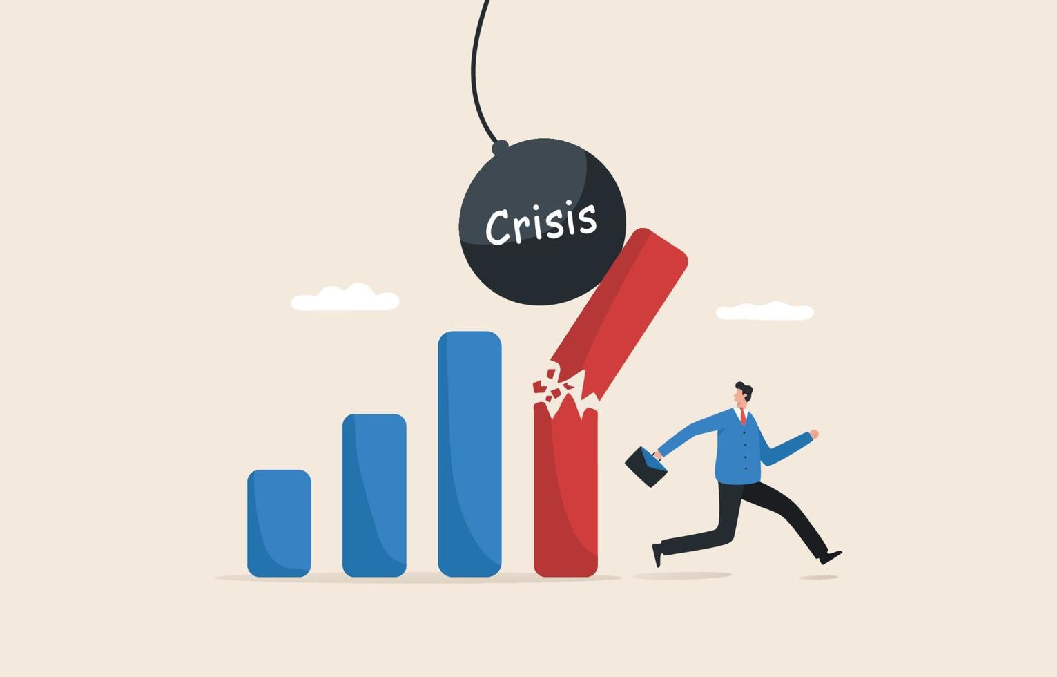 Stock volatility market crash, crisis or depression, investment risk or price. Businessman investors escape the broken bar chart. vector