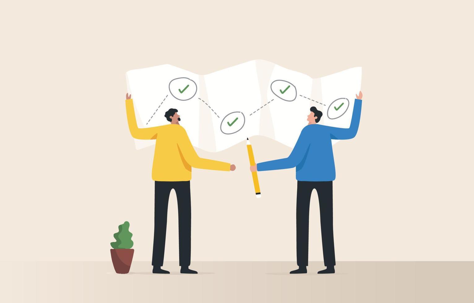Business strategic planning. Achieving goals. Team brainstorming or competitor analysis. Leaders and staff planning the team to success. vector