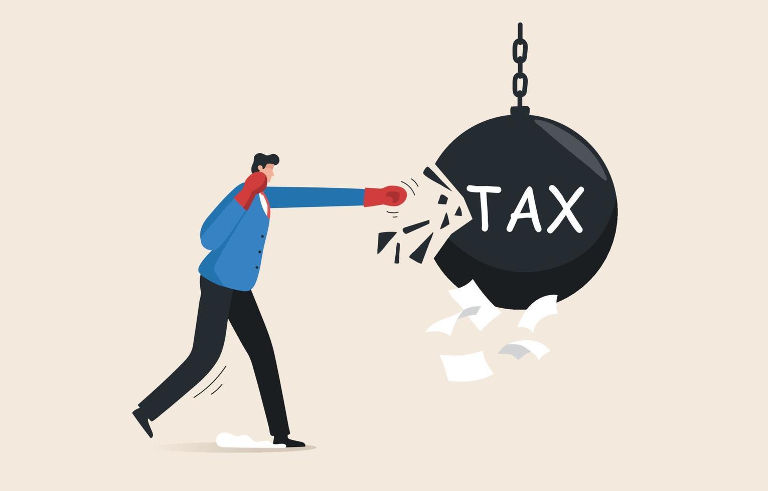 Tax payment. Tax relief. government policy.  Businessman fighting with steel pendulum text word tax. vector