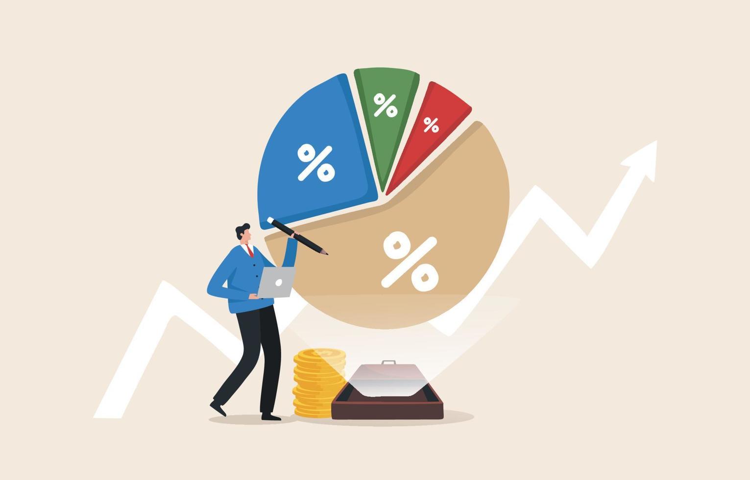 Financial Report. Reviewing investment portfolio. Adjusting portfolios from raising interest rates from the federal government or FED. vector