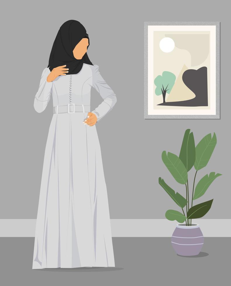 Flat Portrait Illustration of a Muslim Girl Wearing Hijab vector