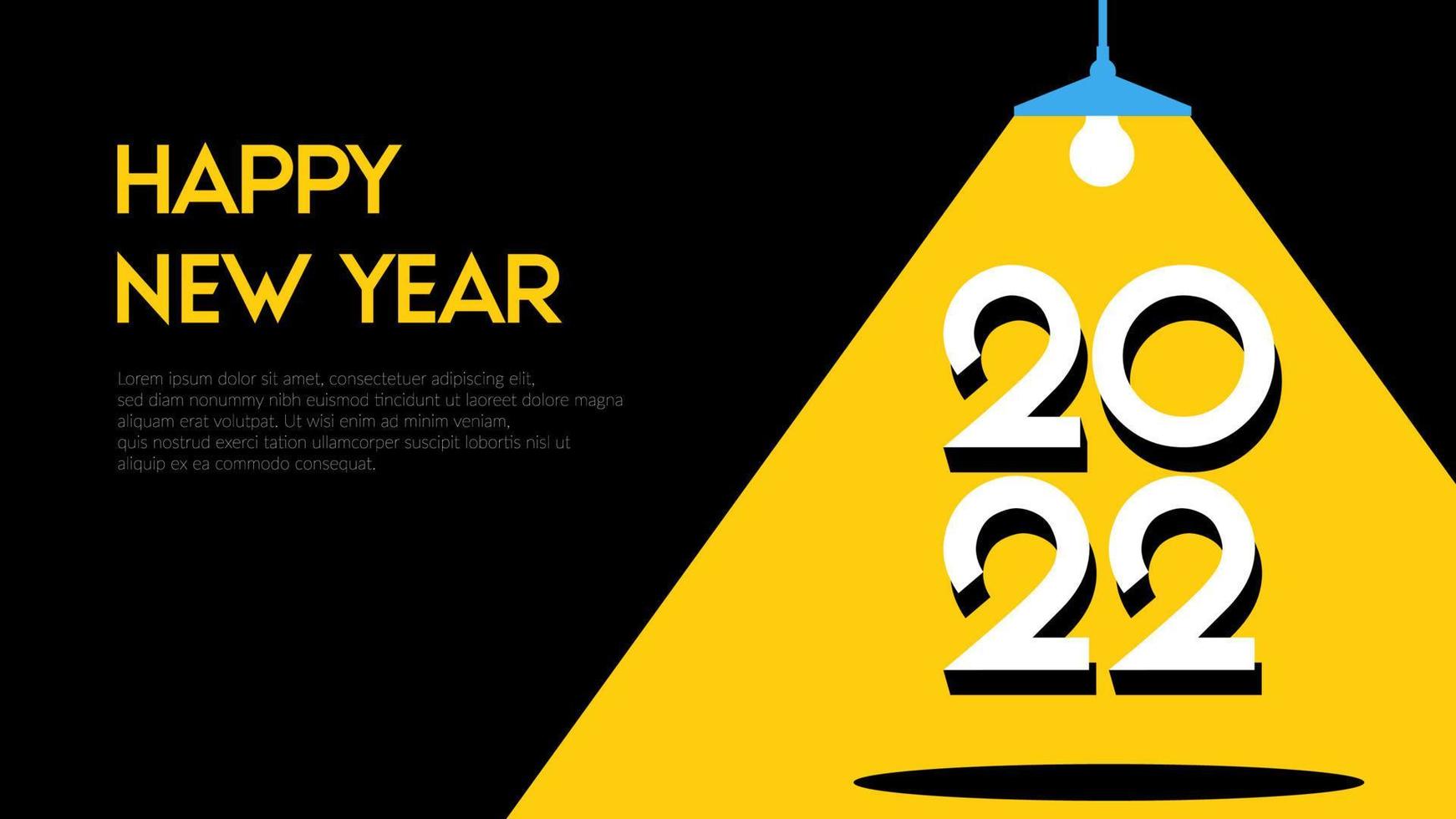 texto simple 2022 iluminado por una lámpara de araña, plantilla de diseño de concepto de feliz año nuevo para calendario, volante, invitación. vector