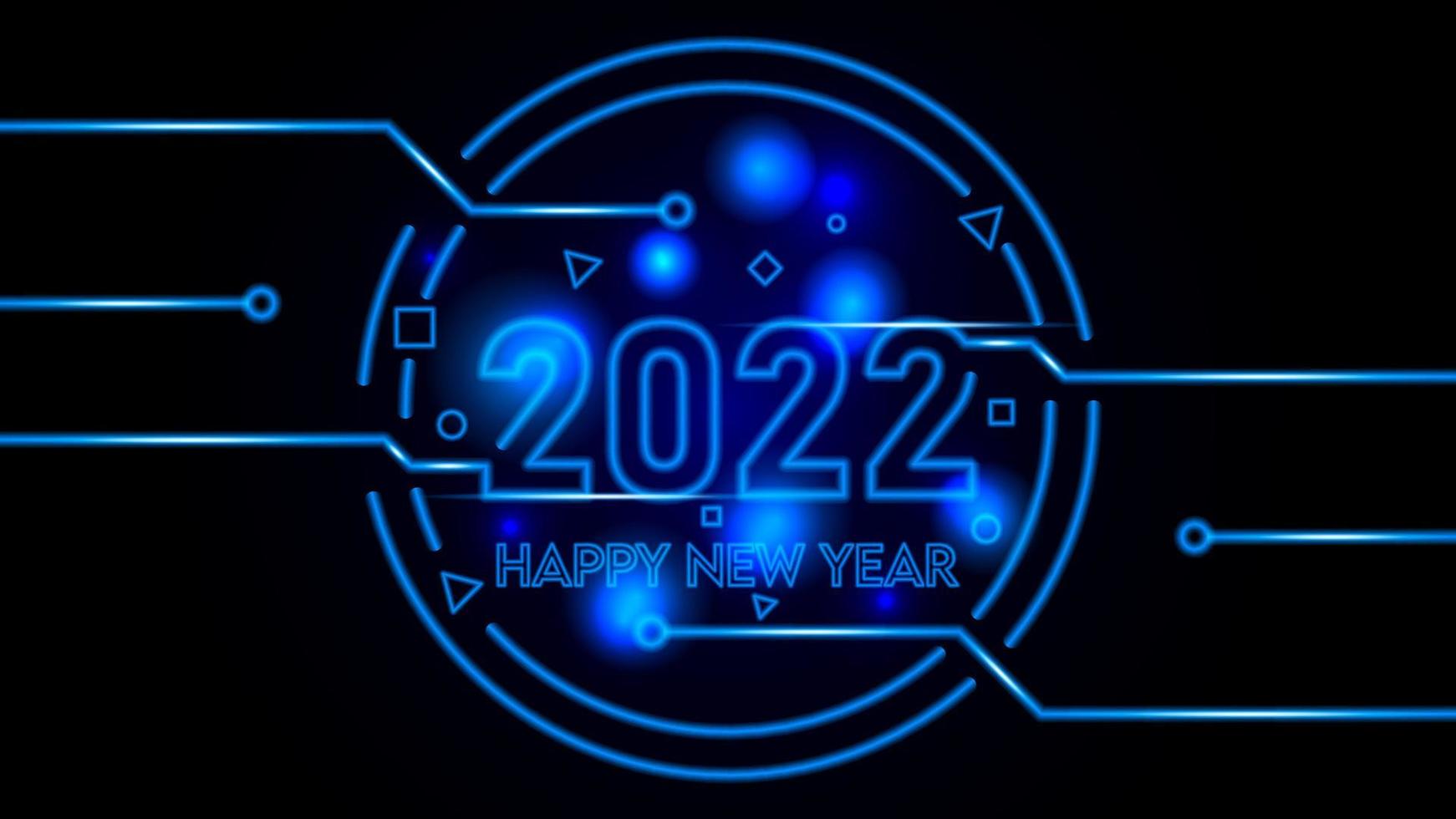 concept of happy new year 2022 design of blue neon light with connection lines, template for Seasonal Flyers and Greetings Card or calendar. Light Banner. Vector Illustration.