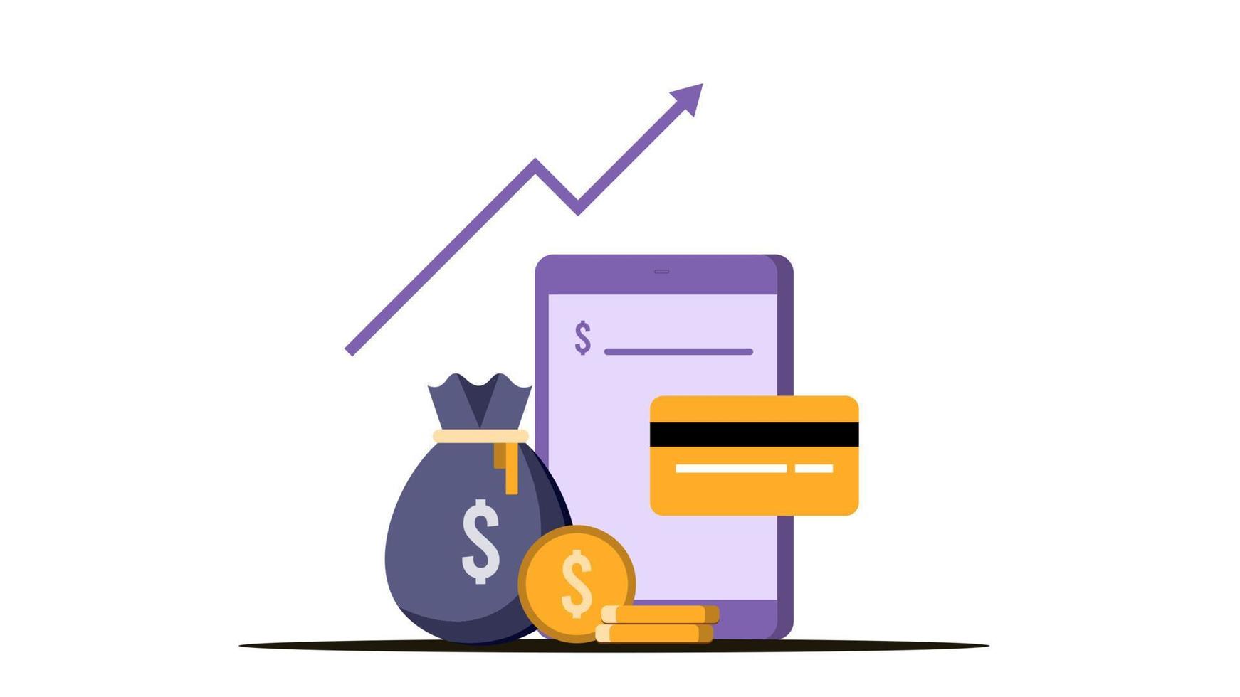 concept of e wallet and credit card exchange with real money,  financial savings and online payment for good business. vector illustration