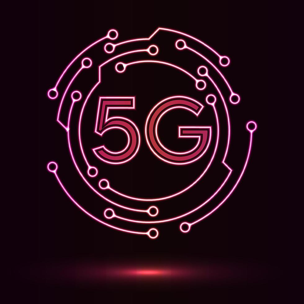 5G new wireless internet wifi connection of circle neon light glowing in dark, Global network high speed innovation connection data rate technology vector illustration.