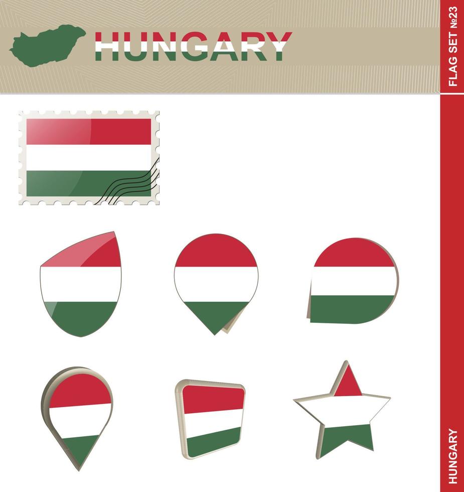 conjunto de banderas de hungría, conjunto de banderas vector