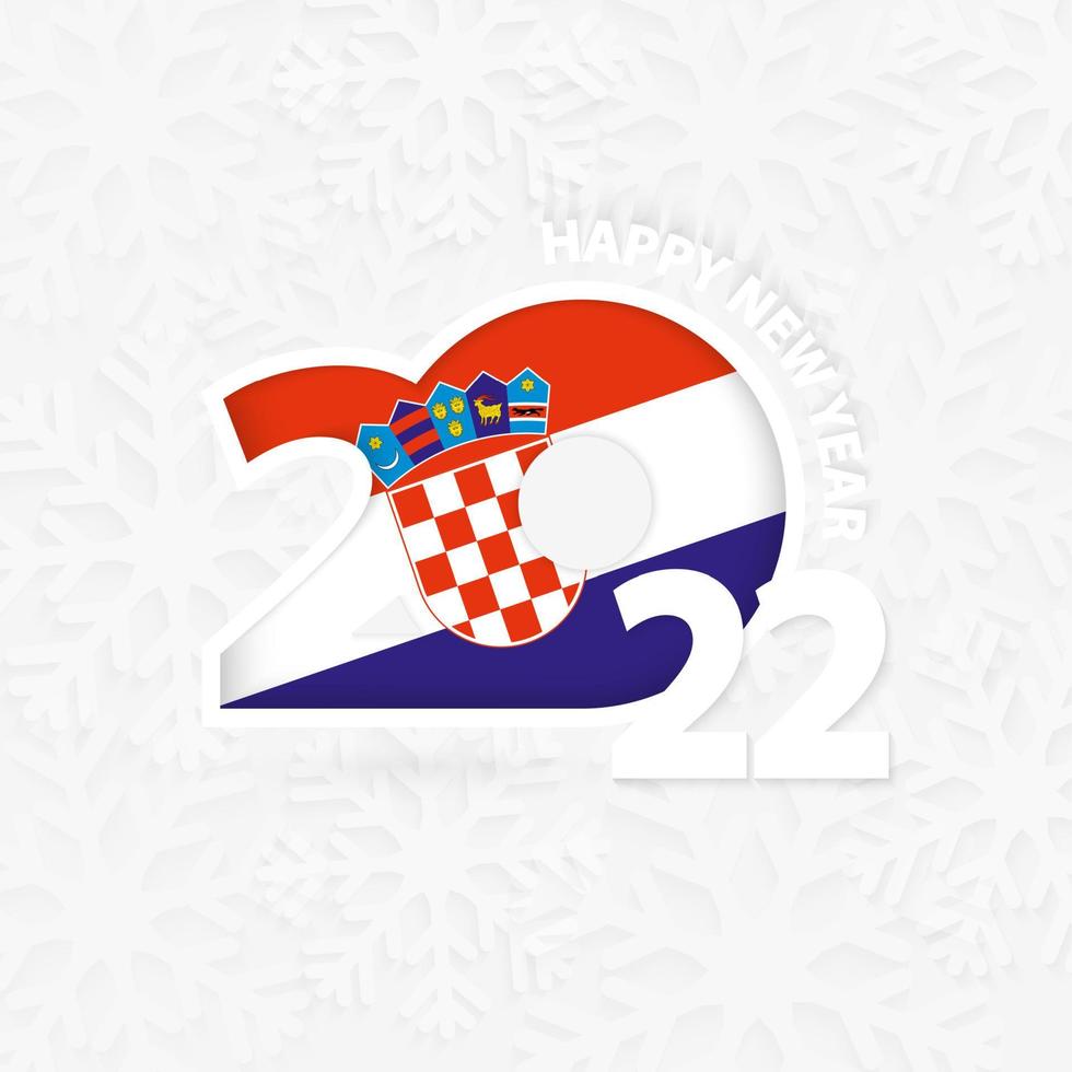 feliz año nuevo 2022 para croacia sobre fondo de copos de nieve. vector