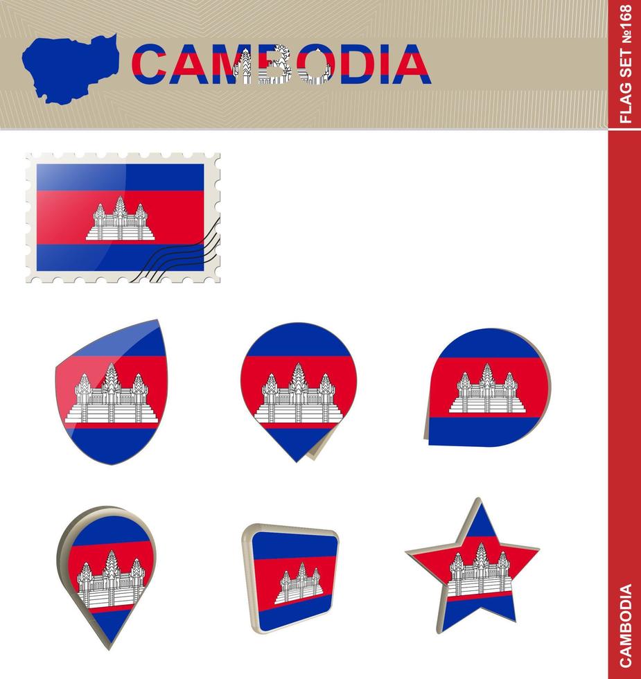 conjunto de banderas de camboya, conjunto de banderas vector