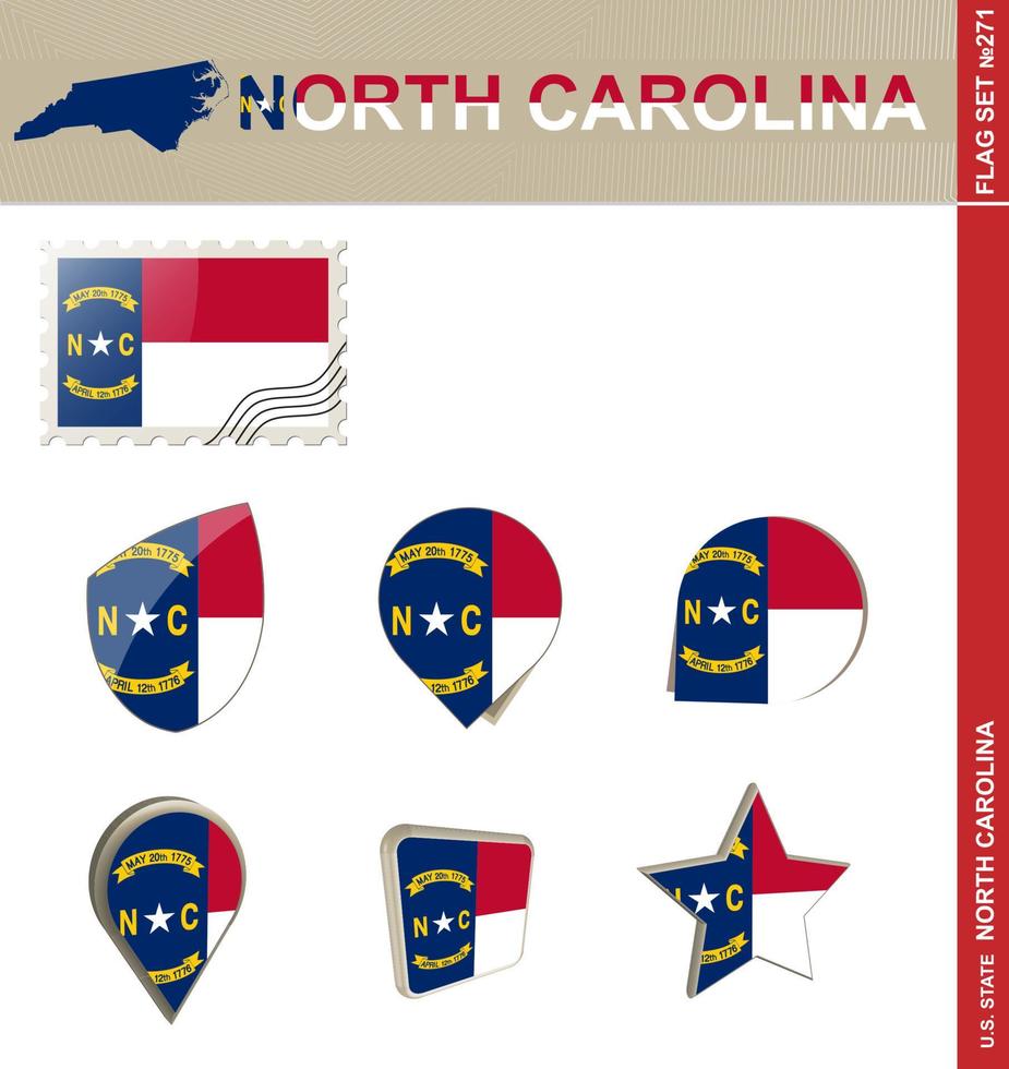 conjunto de banderas de carolina del norte, conjunto de banderas vector