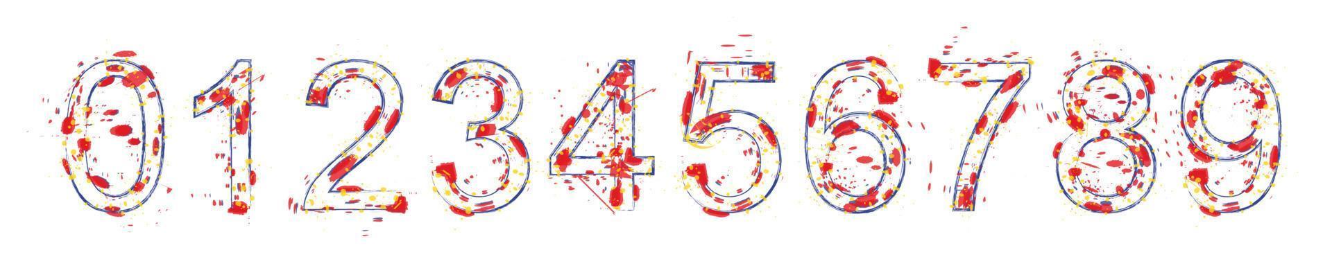 Set of abstract grungy numbers from zero to nine, mathematics vector font design.
