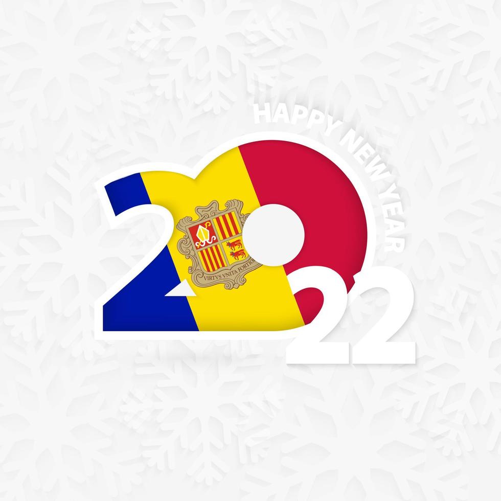 feliz año nuevo 2022 para andorra sobre fondo de copos de nieve. vector