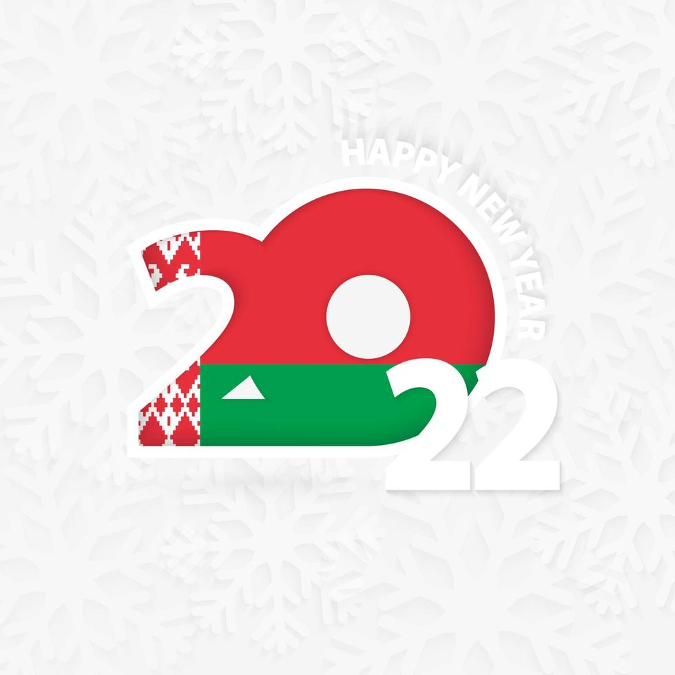 Happy New Year 2022 for Belarus on snowflake background. vector