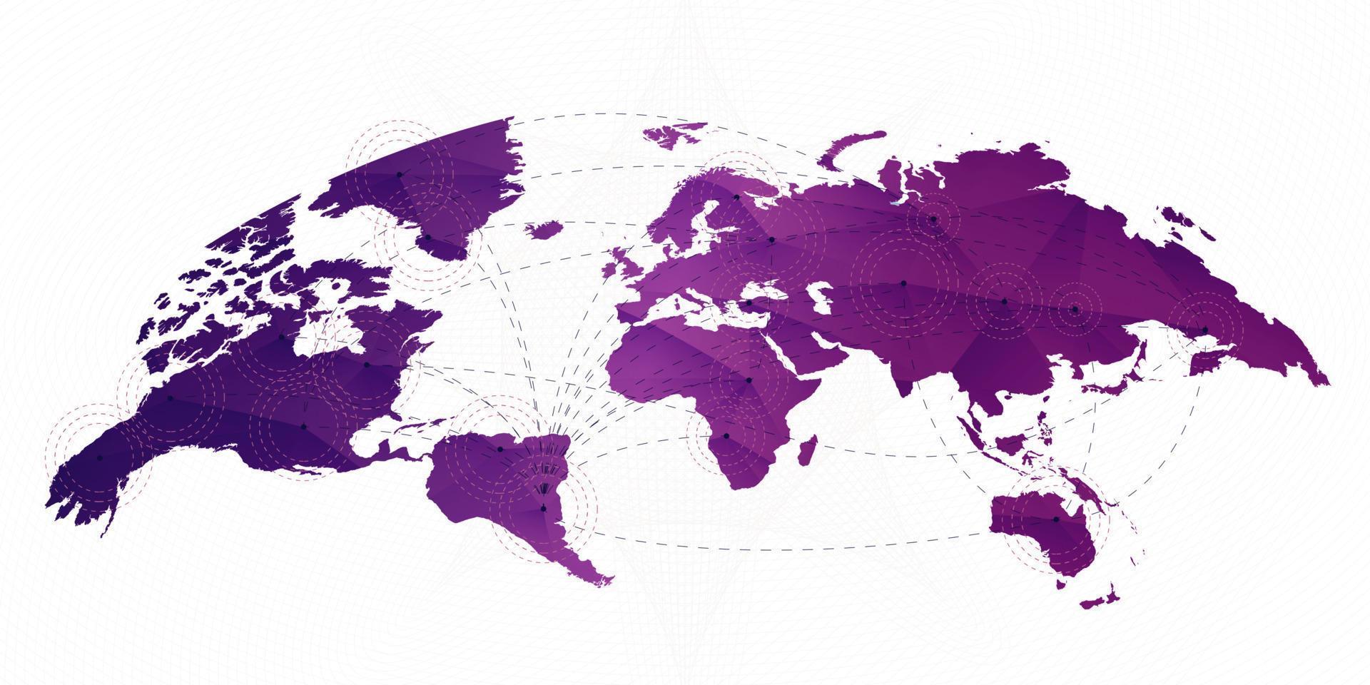 World map in rounded style , triangular map in purple color vector
