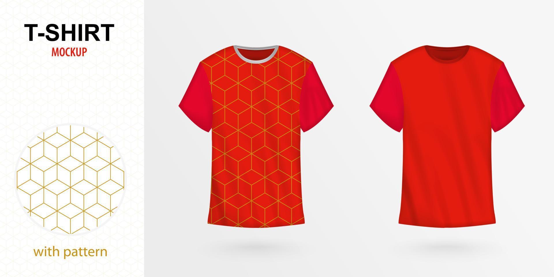 maqueta de camiseta con patrón, dos versiones de camiseta vectorial roja. vector