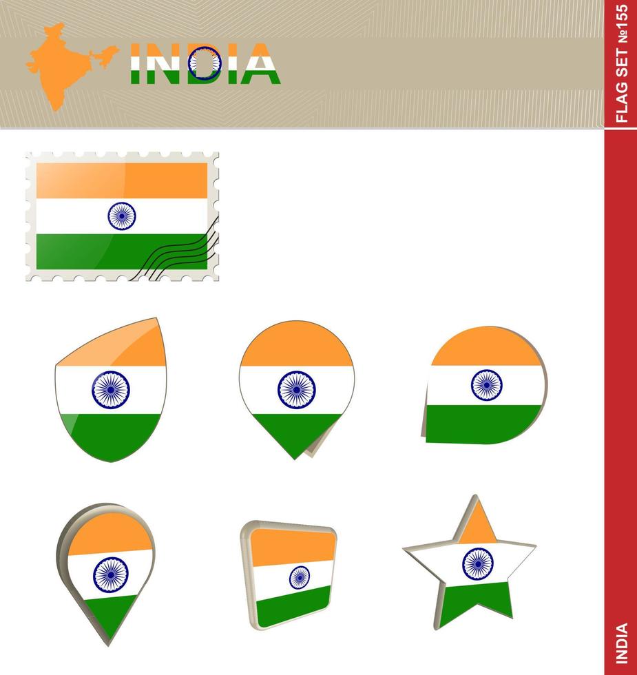 conjunto de bandera india, conjunto de bandera vector
