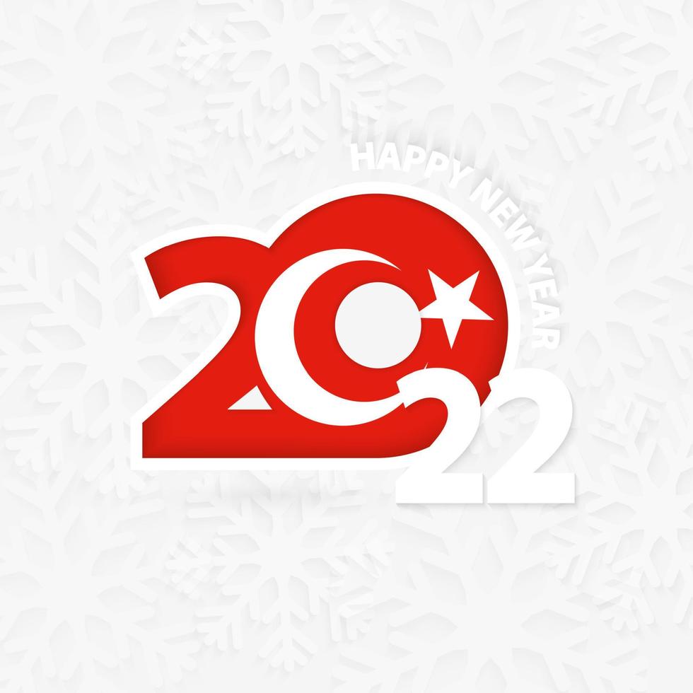 Happy New Year 2022 for Turkey on snowflake background. vector