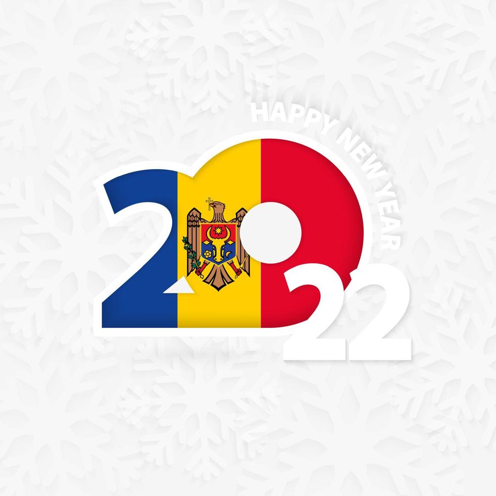 feliz año nuevo 2022 para moldavia sobre fondo de copos de nieve. vector