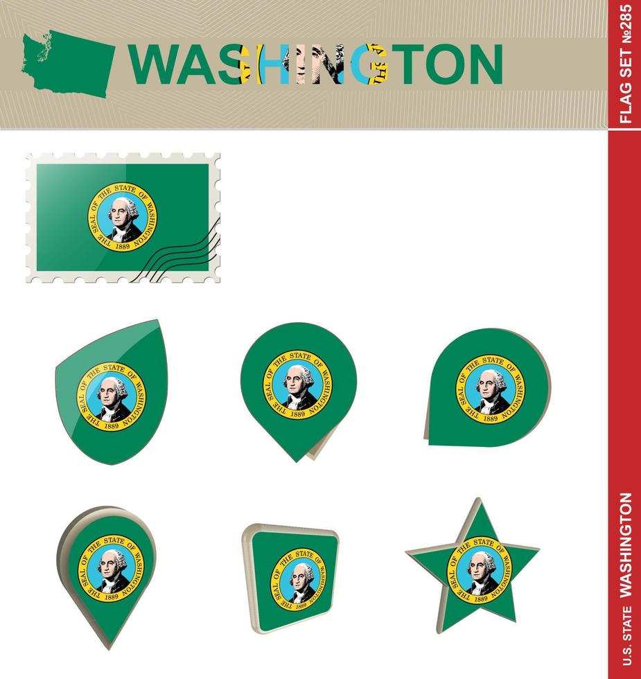 conjunto de banderas de washington, conjunto de banderas vector