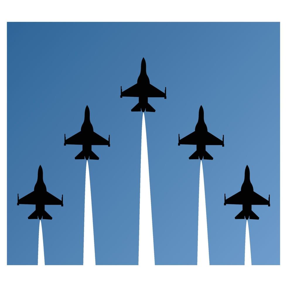 silueta de cinco aviones de combate volando cielo azul fondo plano  iconvector 8804605 Vector en Vecteezy