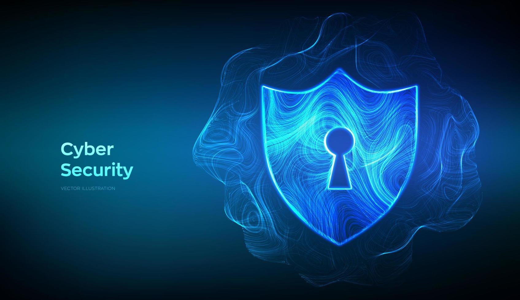 Security shield. Cyber security. Shield With Keyhole icon formed from glowing thin lines. Protect and Security of Safe concept. Cyber data security or information privacy idea. Vector Illustration.