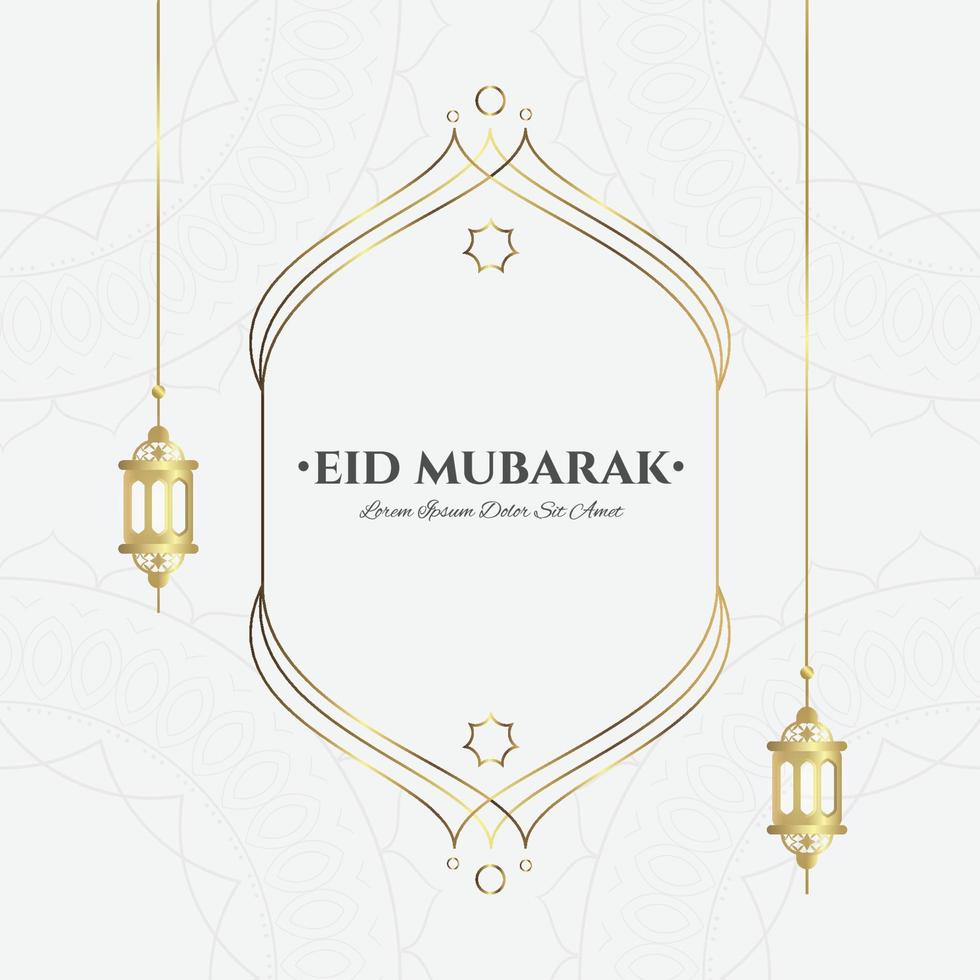 Eid Mubarak calligraphy with lanterns and floral designs luxury style. eid al fitr premium illustration template. islamic event luxury designs vector