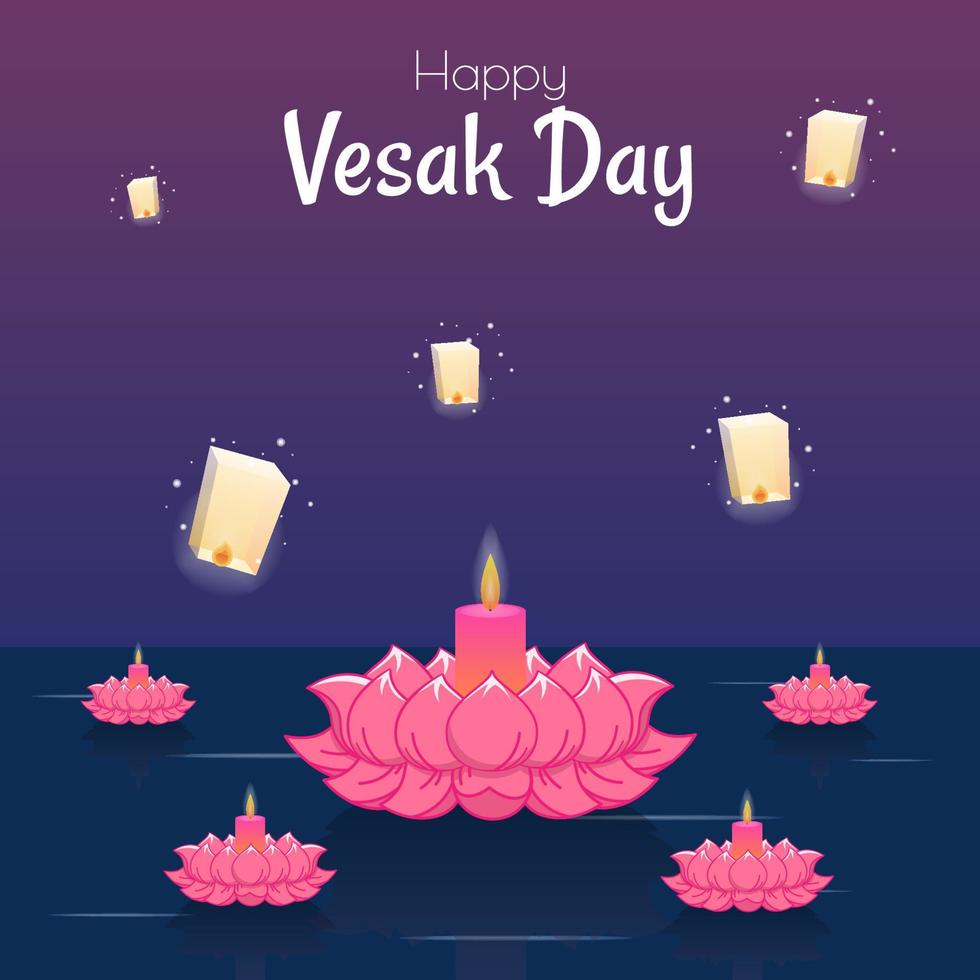 Vesak day banner with Cute Buddha and Lotus petals and lampion on gradient background vector design. Vesak Day traditional Culture event Illustration vector design