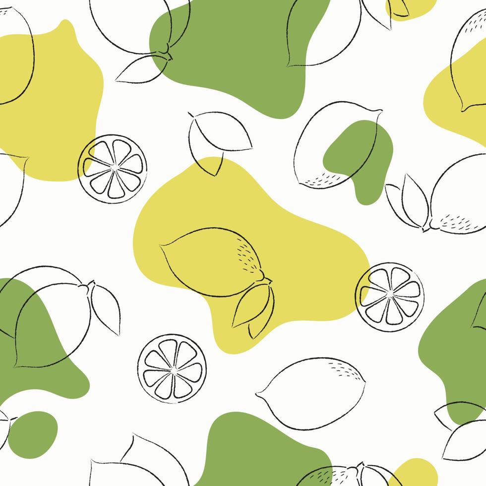 Lemon fruit seamless pattern. Contour hand drawn illustration vector