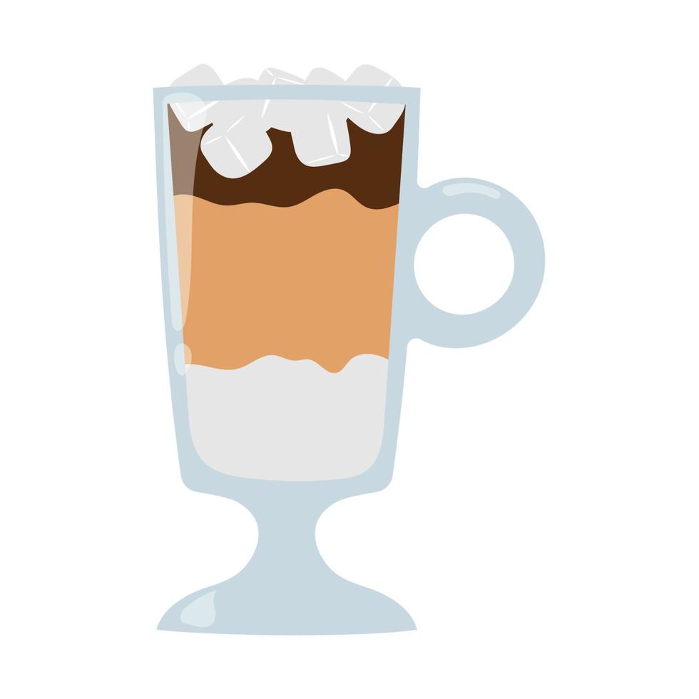 latte helado de dibujos animados en vaso de vidrio. bebida refrescante de verano. ilustración vectorial aislada. vector