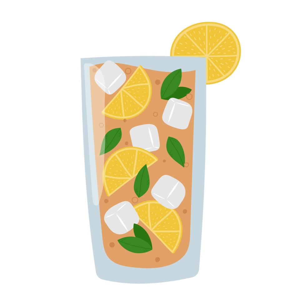 té helado con limón, hojas de menta y cubitos de hielo en un vaso. bebida refrescante de verano. vector