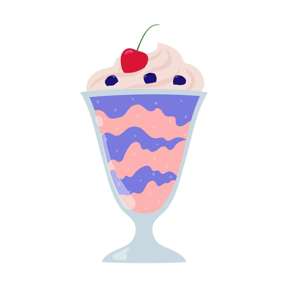 batido de cereza y arándano. postre de verano de dibujos animados con crema. ilustración vectorial aislada. vector