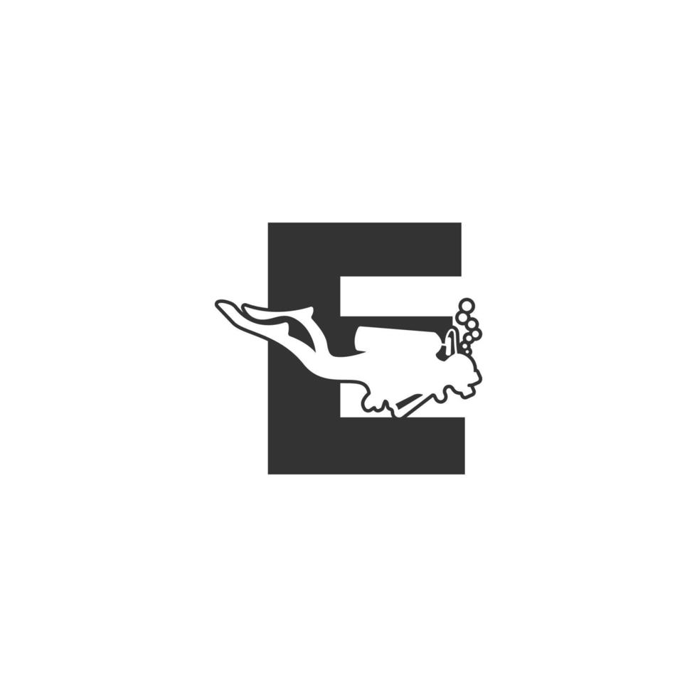 Letter E and someone scuba, diving icon illustration vector