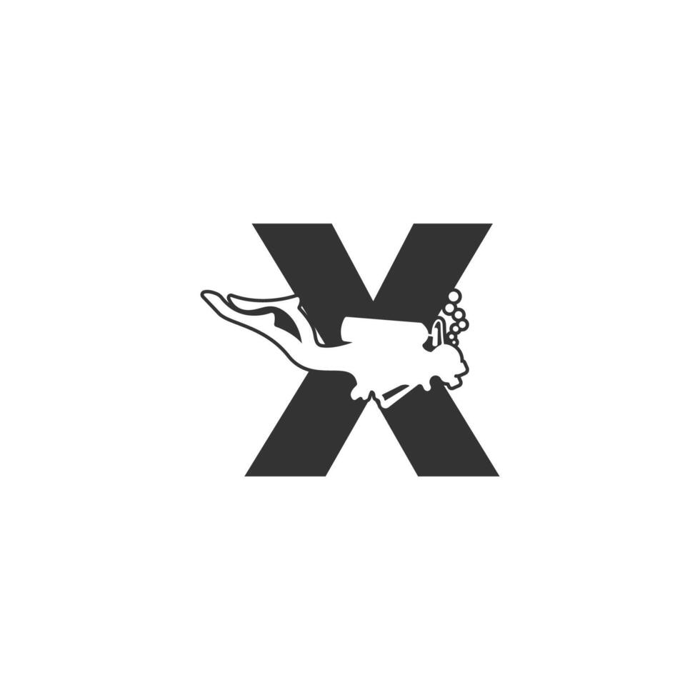letra x y alguien buceo, ilustración de icono de buceo vector