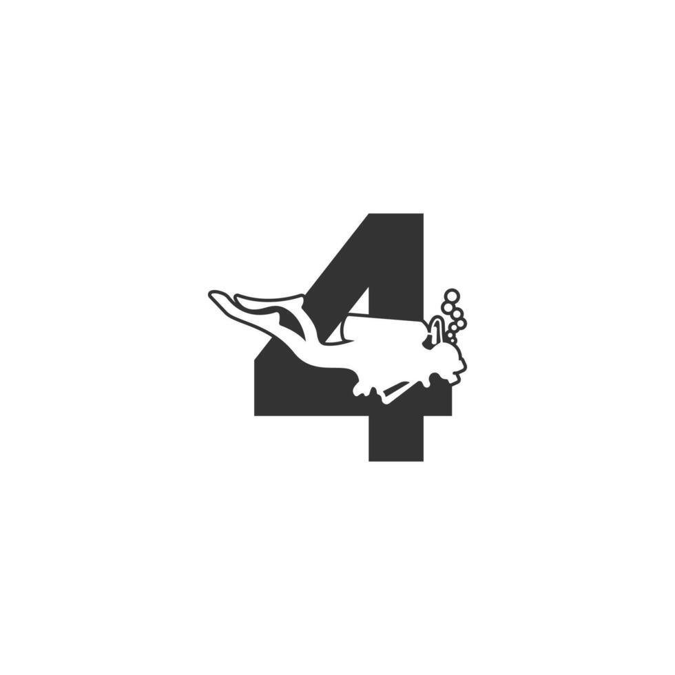 Number 4 and someone scuba, diving icon illustration vector